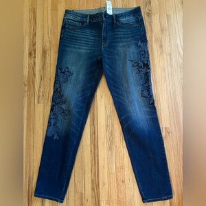 White House Black Market Appliquéd Jeans Skinny Ankle 8